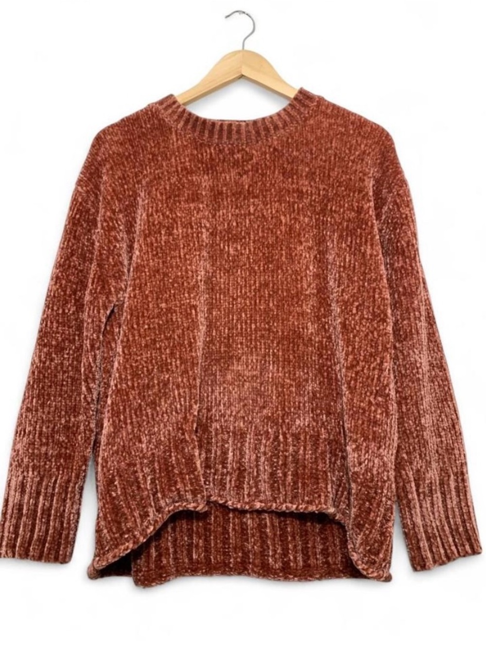 Christian Siriano Plush Chenille Crewneck Sweater in Rusty Orange